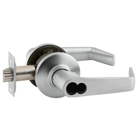 Schlage Grade 2 Tubular Lock, Entrance/Office Function, Schlage FSIC Less Core, Saturn Lever, Satin Chrome F S51JD SAT 626